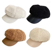 Berets Small Fragrant Wind Lamb Wool Octagonal Hat Solid Col...