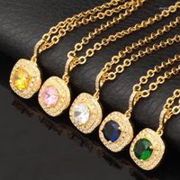 Anh￤nger Halskette Kubikzirkon Halskette Gold Farbe Mode Schmuck rosa gr￼n blau kristall luxury f￼r Frauen p278