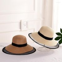 Chapeaux ￠ bord large Femmes boh￨me grosse paille f￩minine d'￩t￩ UV-Protection Soleil Hat de plage Bucket Panama Caps Basin Chapeau