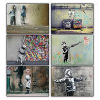 Картины граффити искусство Бэнкси холст рисовать дети мочи красочные дождь абстрактные плакаты и принты настенные картинки для домашних отчетов