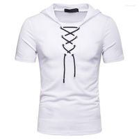 T-shirts masculins Coton Summer Coton Coton Men's Men's Casual Shoelace Design Sleeves Sleeves Tendances Male Fitness Hip Hop Streetwear Tops Tees T-shirts