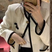 Jackets Korean Female White Tweed Basic Jacket Coat Women Cl...
