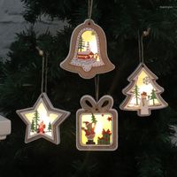 Рождественские украшения дерево кулон с легким светом деревянным подарком ночью счастливого года 2022