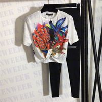 디자이너 프린트 여성 트랙 슈트 요가 레깅스 패션 짧은 스타일 셔츠 핀 여름 스포츠 스타일 레이디