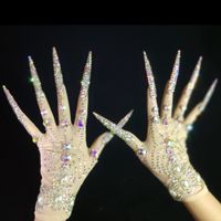 Five Fingers Gloves Luxurious AB Rhinestones Pearls Plus Len...