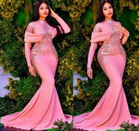 2023 Plus Size Evening Kleider Arabisch ASO EBI Pink Mermaid luxuriöser Abschlussballkleider Perlen Pailletten Abend formelle Party zweite Rezeption Geburtstag GB1006