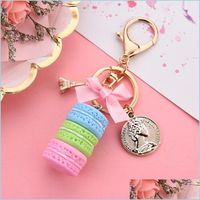 Anelli chiave Creative Aron Cake Keychain per donne Bow Tower Tower Key Ring Charm Bag Sweet Party Gioielli Drop Drop Done Mjfashion Dh1lz