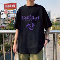 Мужские футболки игра Genshin Impact Письмо O-образное с коротки
