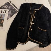 Kadın Tees Tees Kore Moda Mink Kaşmir Kırpılmış Ceket Kadın Lüks Tasarımcı İnci Düğmesi Altın Hat Örgü HARDIGAN Vintage Sweater Ceket 221007
