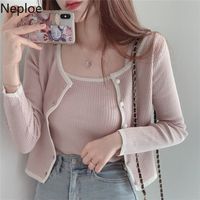 Malhas femininas Tees NEPLOE Moda de moda cortada suéter coreano y2k cardigan twopenge women knit cardigans rosa