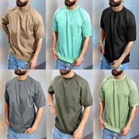 Erkekler Tişörtleri 2022 Yaz Moda Erkekler Düz Renkli T-Shirt Sıradan Temel Dipli Gömlek İnce Üst Kısa Kollu