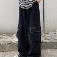 여자 바지 s houzhou harajuku 대형 흑인화물 여자 일본어 스트리트웨어 느슨한 넓은 다리 바지 암컷 주머니 그 룬지 기술웨어 221007