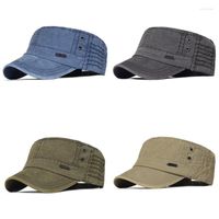 Berets Men Washed Cotton Caps Service Retro Hat Flat Top Cad...