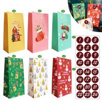 Christmas Decorations 24Sets Kraft Paper Bags Santa Claus Sn...