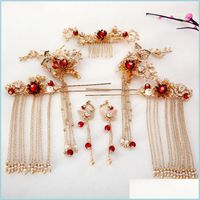 مجوهرات شعر الزفاف التقليدية الصينية دبوس الشعر الذهب ملحقات الزفاف إكسسوارات عصا الرأس عصا الرأس مجوهر