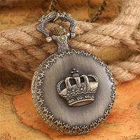 Montres de poche Retro Bronze Crown Display Pendant collier Collier Quartz Mouvement Antique Horloge avec des cadeaux de cha￮ne de pull 80 cm Unisexe