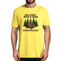 Camisetas para hombres Bear Camping Dios es gran cerveza, la gente buena es una locura de los amantes divertidos, la novela de algod￳n para hombres, camiseta unisex moda
