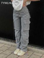 Мужские брюки винтажные грузовые брюки мешковатые брюки женская мода 90 -х карманы для уличной одежды широко g высокая талия прямая джинсовая лоты