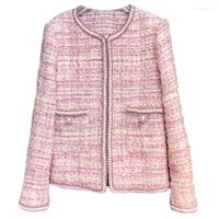 Vestes pour femmes cor￩ennes femelles rose tweed basic veste de veste femme 2022 V￪tements couches ext￩rieures combinaison de style canal combattage