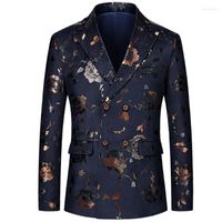 Erkekler takım elbise artı 6xl-m Mens Çift Kruvaze Takımlı Ceket Moda Lüks Altın Bronz Jacquard Blazers Homme Party Sosyal Düğün Smokin