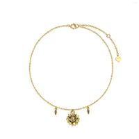 Anklets YFN 14K Solid Gold Sunflower Anklet Real For Women Fine Jewelry Gift
