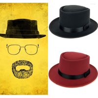 Шляпа шляпы с широкими кражами лодка Fedoras шляпа винтажные черные Walter White Soft Welt Men