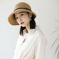 Geniş Memlu Şapkalar Kadın Hepburn Vintage Dokuma Güneş Şapk Zarif Kontrast Renk Bowknot Kısa Rulo Katlanabilir Yaz Kepçe Kapağı