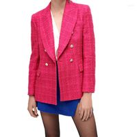 Ternos femininos Blazer Mulheres verdes de escritório rosa terno de escritório trespassado Tweed jaqueta de tweed de trespôs dupla femme de mangas compridas femme