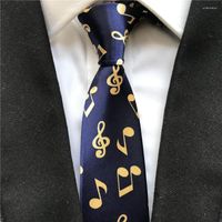 Bow Ties 5cm mode bleu mince avec notes musicales jaunes Neck Classi Music Coldie pour hommes Boys Enfants