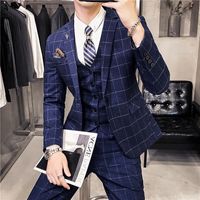 Trajes para hombres Blazers pantalones chaleco a cuadros de estilo de negocio diseñador de estilo de ajuste de ajuste para 3 piezas traje 221008