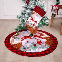 크리스마스 장식 빨간색과 검은 격자 무늬 나무 치마 앞치마 스타킹 식탁보 세트 홈 코리
