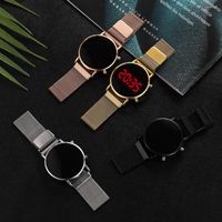 Zegarek na rękę luksusowe różowe złoto cyfrowe czerwone tarcze LED zegarki dla kobiet stal nierdzewna kwarc zegarek damski zegar magnesu statek