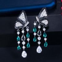 Brincos de balanço três gracas elegantes pretos cúbicos zirconia borboleta formam borla longa para mulheres jóias de festa de moda ER827