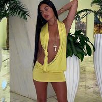 Robes Adogirl Cut Out Bodycon Mini robes Femmes 2022 ￉t￩ Sexy Hackter Robe sans dossiers courte de la robe d'￩t￩ Summer Beachwear Club