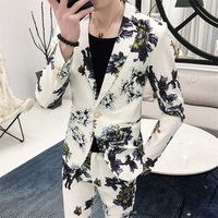 남자 양복 블레이저스 재킷 스피트 남자 봄 인쇄 비즈니스 비즈니스 블레이저스어 스마일 슬림 한 두 조각의 신랑의 웨딩 드레스 S3XL 221008의 캐주얼 슈트.