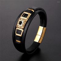 Bracelets de charme bracelet masculin de luxe mode noir en cuir véritable combinaison bricolage sauvage beau cadeau bijoux avec boîte