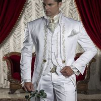남자의 양복 블레이저 흰색 골드 자수 신랑 턱시도 신랑 웨딩 무도 3 조각 재킷 팬트 조끼 넥타이 의상 homme 221008