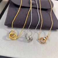 Designer Love Diamond Necklace Collana di lusso Pendenti gioielli per donna a doppio anello d'argento con oro con tetto a telaio gigante