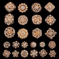 Broches pinos misturados shinestone cristal broche -liga de ouro vintage variado