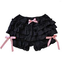 Frauen Shorts Frauen Sommer Lolita -Stil Spitzenverkleidung geschichtete R￼schen Bloomer Bogenknot R￼schen H￶schen Feste Farbe K￼rbishosen