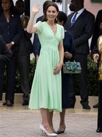 Повседневные платья Kate Princess Designer Женщины высококачественные летняя мода Элегантная V-образное с коротким рукавом MIDI Dress Party