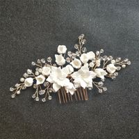 Свадебные украшения для волос Slbridal Crystal Crystal Crystal Simulate Pearls Ceramic Flower Bridal Comp Sticker