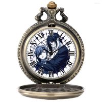 Pocket Watches Dark Deacon Tema Japanese Anime Assista Vintage Brass Branco Dial Fino Dial Fino Ligição Pingente de Corrente Grosta Male