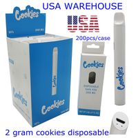 USA Stock 2 grammes Cookies de stylo vape jetable 350mAh Batterie rechargeable 2,0 ml Pentes de vaporisateur vide 200pcs / boîtier Pas d'emballage de cartouche d'huile épais
