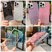 Confetti الفاخرة Sequin Star Soft TPU Cases for iPhone 14 Plus Pro Max 13 12 11 XR XS X 8 7 6 Bling Shinny Foil Glitter Starry Rolferent Girls Drop Glue Glue Clear Cover