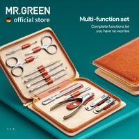 Kits d'art nail mr.Green Manucure Ensemble 12 en 1 kit de fonction complète Ensembles de pédicure en acier inoxydable avec idée portable en cuir Gift 221013