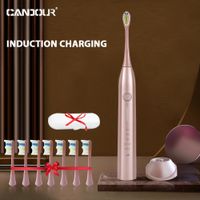 Diş Fırçası Candor CD-5168 Sonik Elektrikli Diş Fırçası Şarj Edilebilir Diş Fırçası IPX8 Su Geçirmez 15 Mod USB Şarj Cihazı Değiştirme Kafaları Set 221013