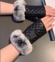 Luxury Sheepskin Leather Fingerless gloves Mittens For women...