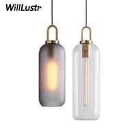 Modern Frosted Glass Pendant Lamp Globe Cylinder Shape Suspe...