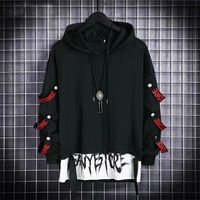 رجال الخريف S Hoodie Sweatshirt عارضة أسود أسود قمم Techwear Hip Hop Harajuku Patchwork اليابانية الشارع Men 3XL 220803